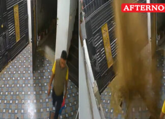 House owner escapes from borewell pipe bursts