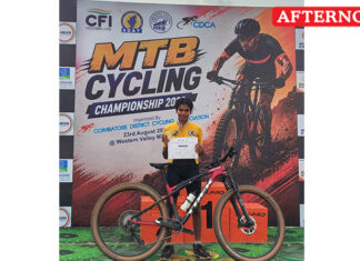 PSGR Krishnammal College Student wins Gold in State-Level MTB Cycling Championship