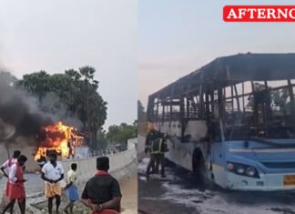 Government bus catches fire near Tiruchendur